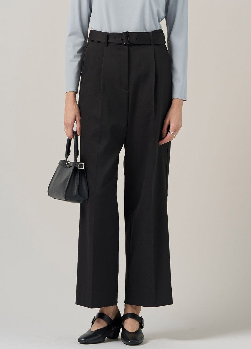 緞光簡約腰帶長寬褲